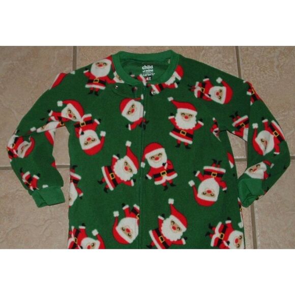 Boys Sz 4 Toddler Christmas Holiday SANTA CLAUS Fleece Footed Sleeper 2 Pc Lot - Picture 6 of 7